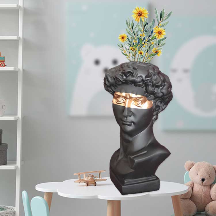HULIANFU W&G Nordic Vase Home Decor Vase Creative Human Head Portrait Flower Vases Room Decoration Resin David Flower Vase Room Decor - Deanwangkt