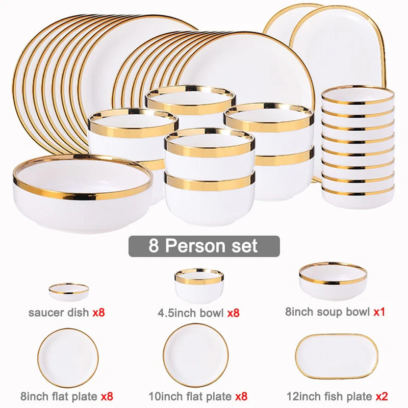 HULIANFU White Porcelain Plates for Food Dinner Set Dishes Salad Soup Bowl Ceramic Plates and Bowls Set Tableware Set Service for 4/6/8 - Deanwangkt