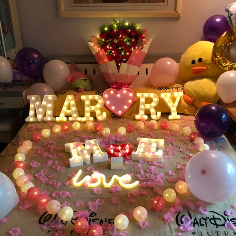 HULIANFU Luminous LED Letter Night Light Creative 26 English Alphabet Battery Lamp Romantic Wedding Party Decoration Christmas Gift 16cm - Deanwangkt