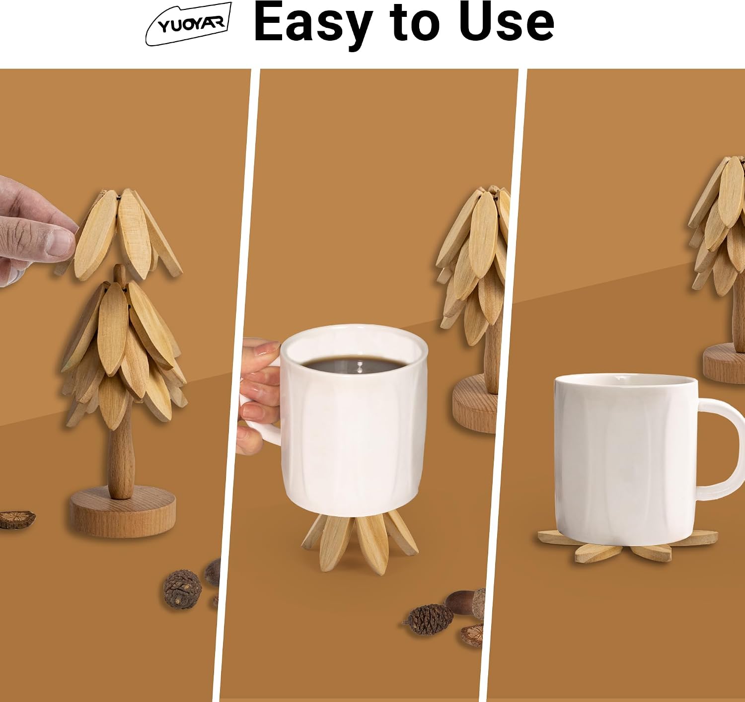 Wooden Tree-Shaped Coasters Set for Coffee Table Kitchen - TWENTYSTAMPS