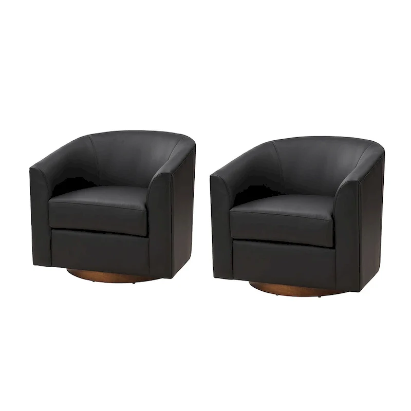 Haley Modern Swivel Barrel Faux Leather Chair with Solid Wood Base Set of 2 by HULALA HOME