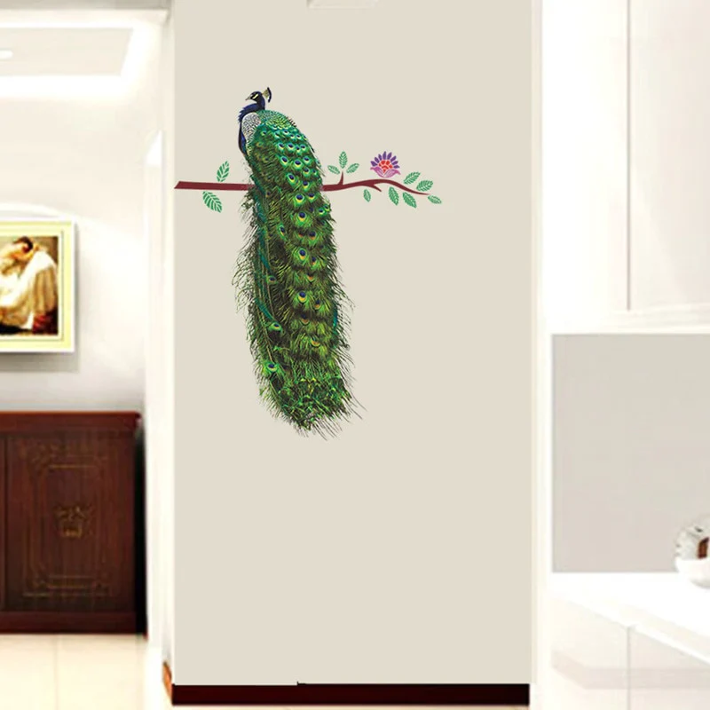 HULIANFU 「Elvesmall」Peacock on the branch Wall Sticker Living room door sofa/TV background home decoration Mural Art Decals stickers wallpaper - Deanwangkt