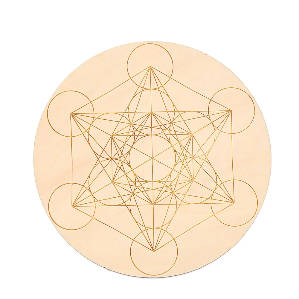 HULIANFU Log Color Chakra Pattern Round Edge Circles Carved Wooden Stand Coaster Flower of life Reload Stone Kitchen Hot Pad Mat Decor - Deanwangkt