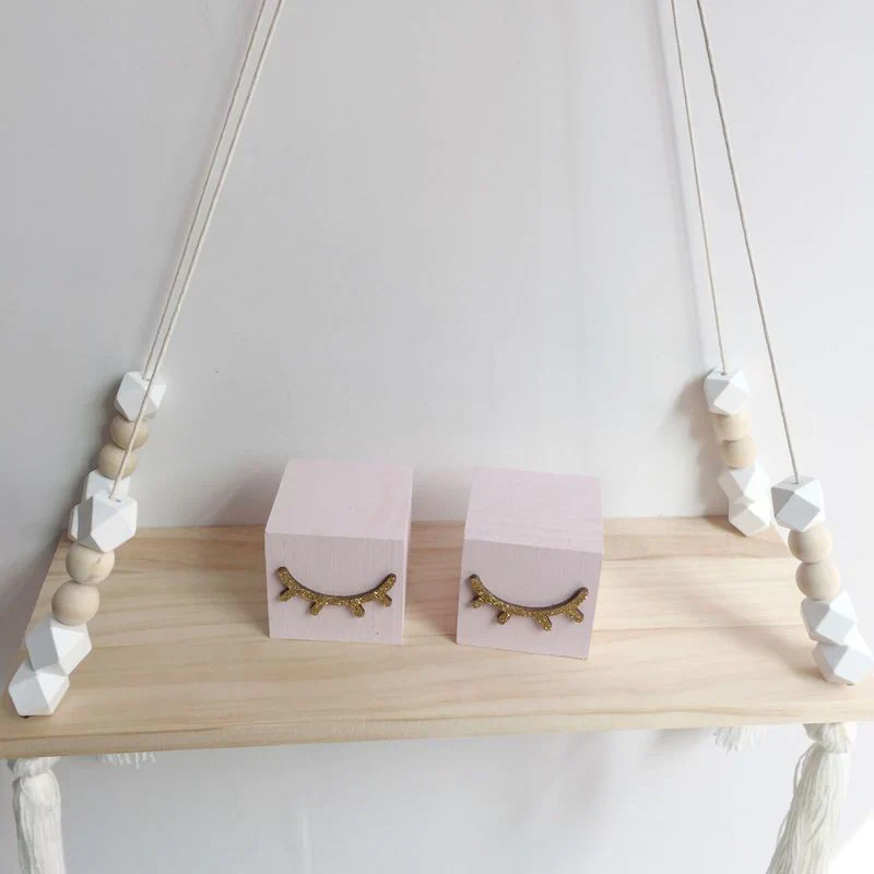 HULIANFU Nordic Nursery & Kids Decor Tassels Storage Shelf Rack Wall Hanging Wood Toys Model Baby Kid Room Furnish Artic Home Decoration - Deanwangkt