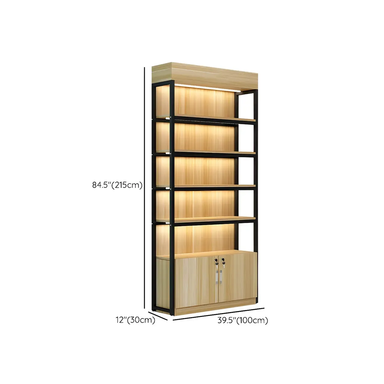 Modern Wood Open Multi-Shelf Large Display Cabinet