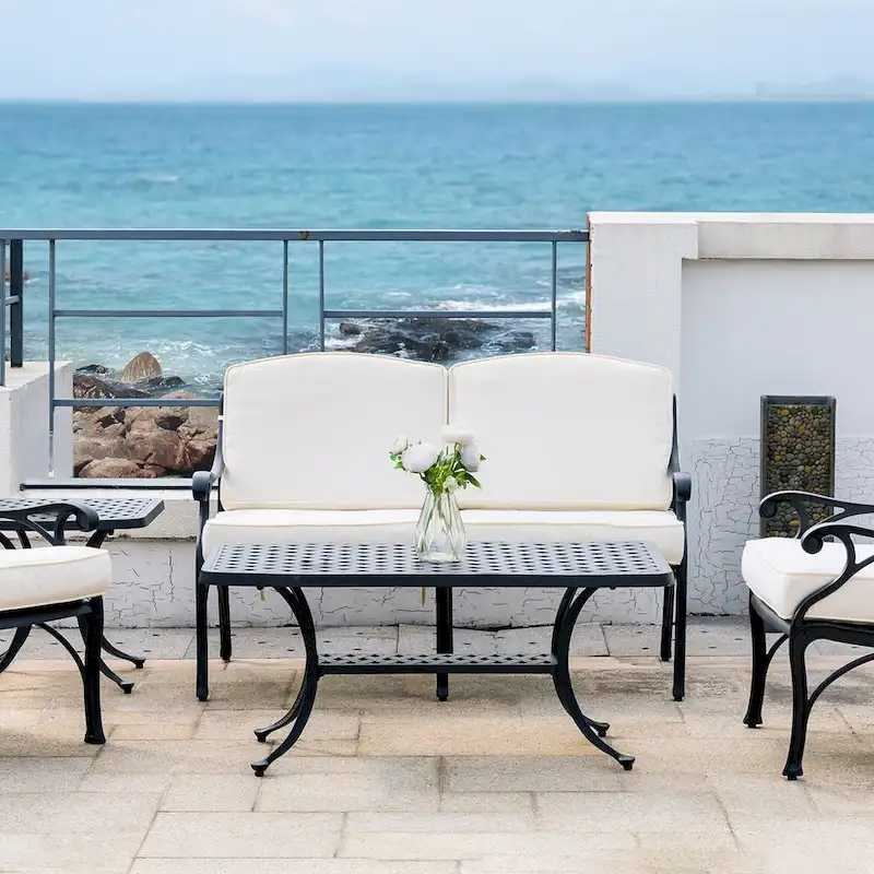 Elm Plus 2 Piece Cast Aluminium Patio Sectional Sofa Set with Beige Cushions