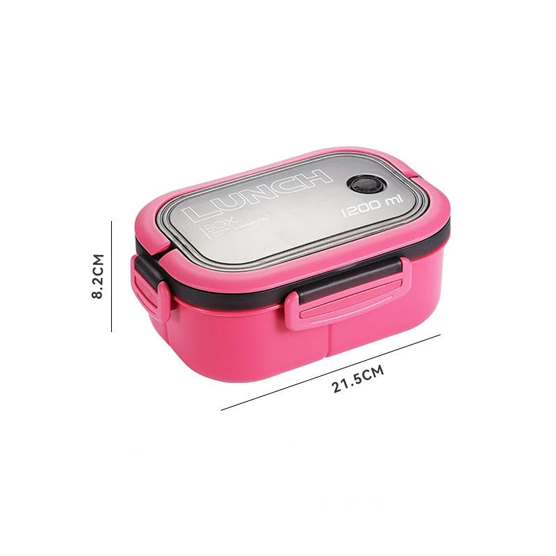 HULIANFU Portable Hermetic Lunch Box 2 Layer Grid Children Student Bento Box with Fork Spoon Leakproof Microwavable Prevent Odor School - Deanwangkt