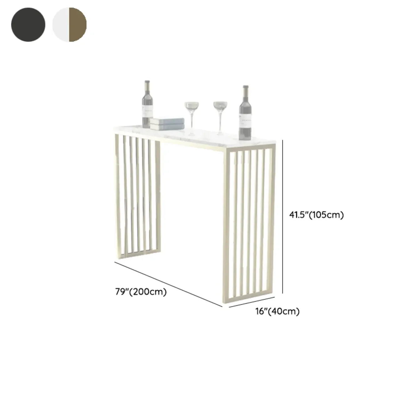 Glam White Faux Marble Gold Rail Metal Base Bar Tables