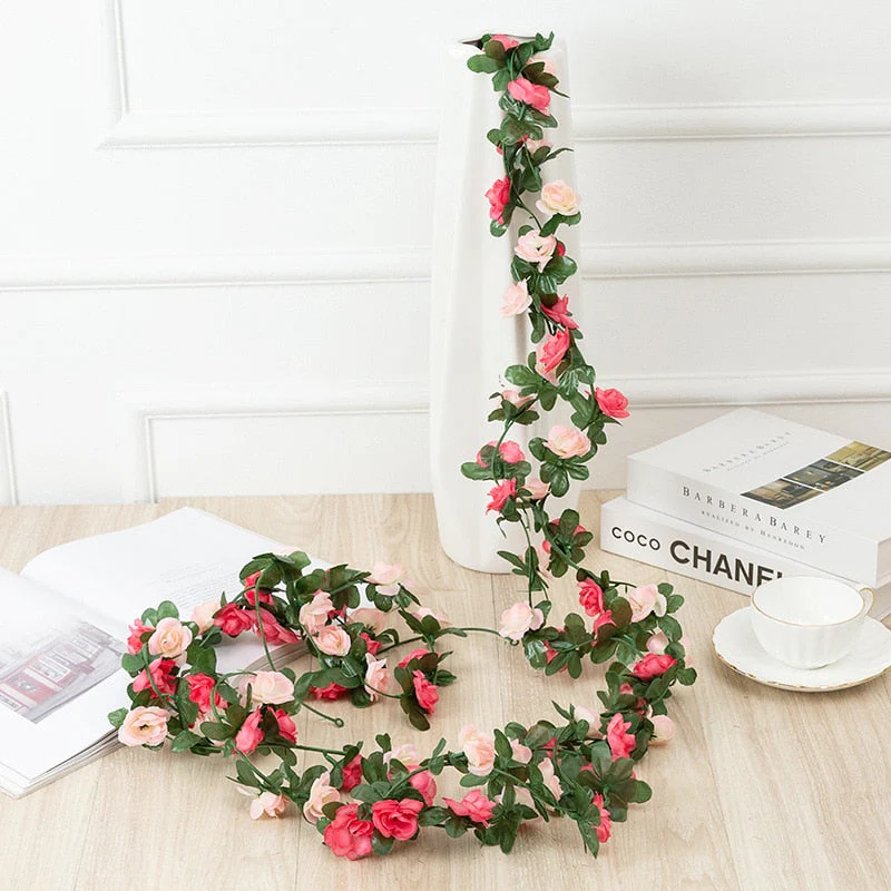 HULIANFU 2026  250CM Rose Artificial Flowers Christmas Garland For Wedding Home Room Decoration Spring Autumn Garden Arch DIY Fake Plant Vine - Deanwangkt