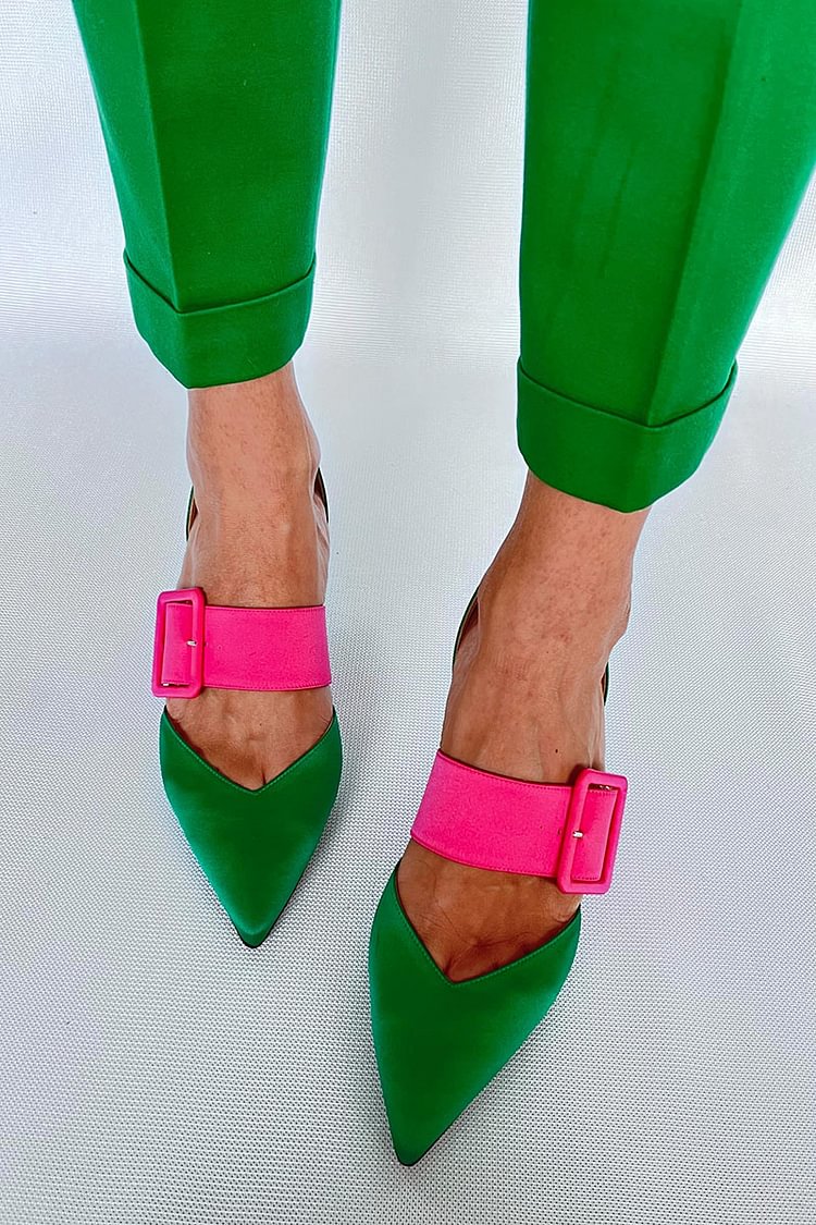 hulianfu Sandals Women Summer  Casual College Mixed Color Buckle Empty Fashion Pointy Simplicity Elegant Woman Shoes With Low Heels - Deanwangkt