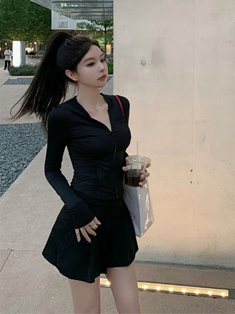 Hulianfu Sun-proof Jackets Women Cropped Slim Hooded Thin Summer Sporty Tender Sexy Basic Fashion All-match Casual New Arrival Ins Mujer - Deanwangkt