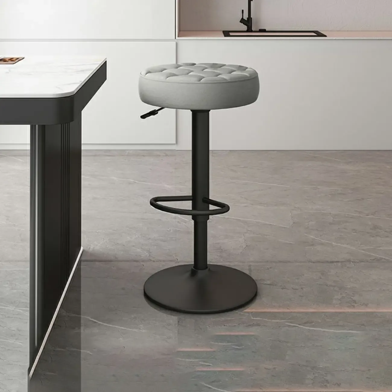 Leather Upholstered Adjustable Swivel Bar Stools