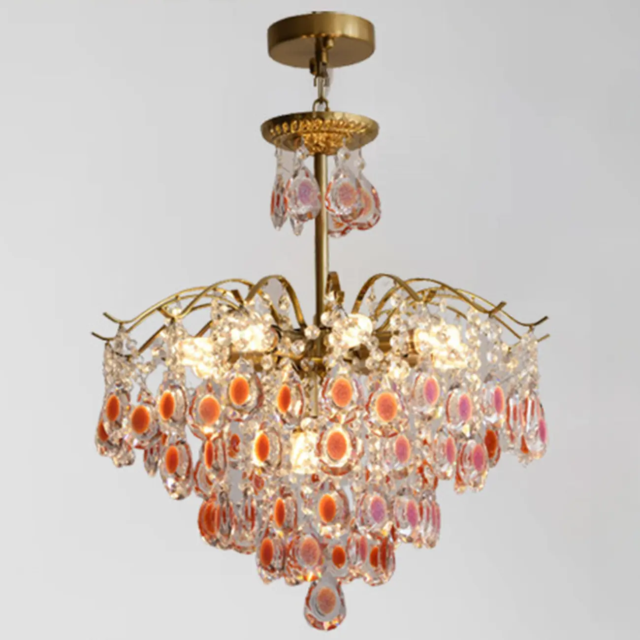 Gold Crystal Chandelier with Beads and Modern Elegant Design