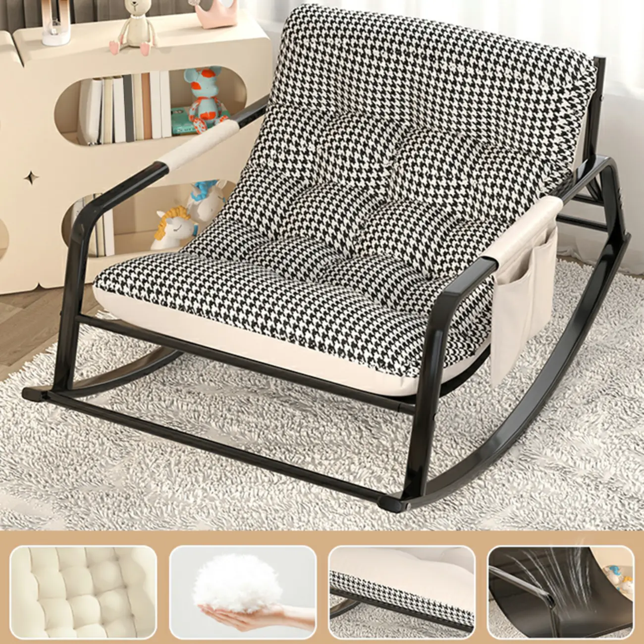 Modern 2 Seat Upholstered Rocking Chair with Track Arms