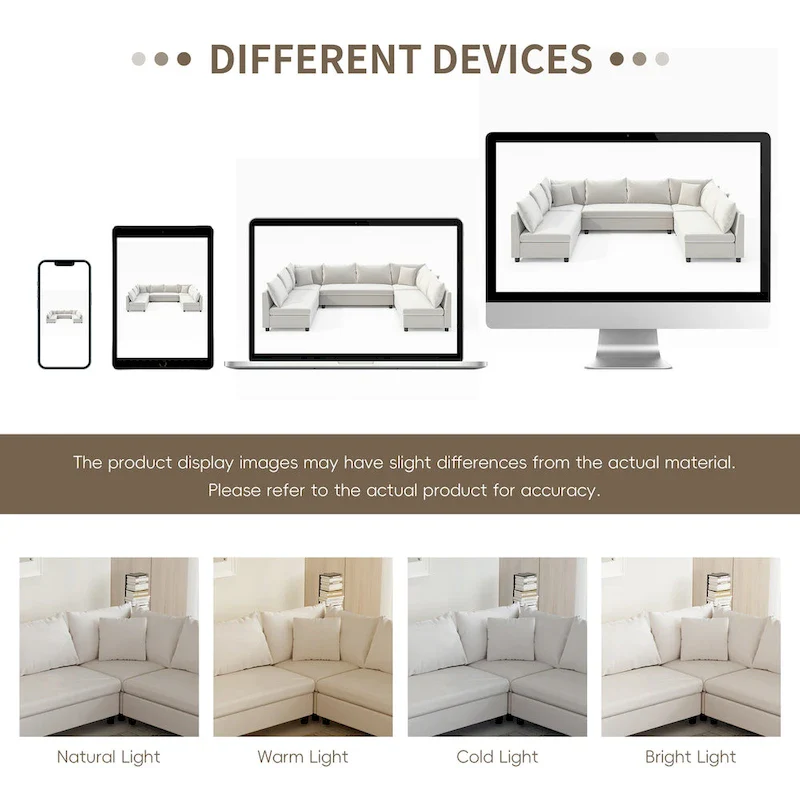 116 Chenille U-Shaped Modular Sectional Sofa, 8-Seater
