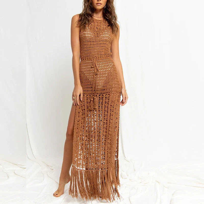 Hulianfu Swim Cover Up For Women Beach Outfit Clothes Summer New Bikini Bathing Suit Dress Smock Hollow Out With Print Acrylic Pareos - Deanwangkt