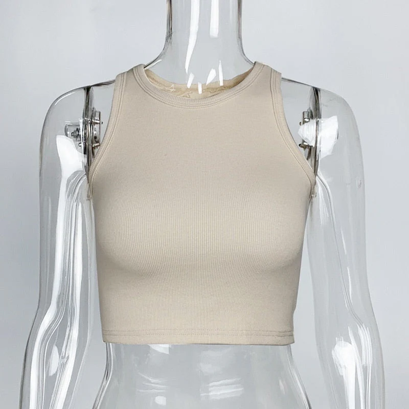Ribbed  Women Tank Top Plus Size Elastic Sexy Summer Tank Tops Solid O Neck Off Shouled Casual White Tank Tops - Deanwangkt