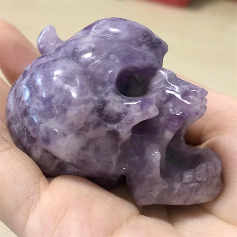HULIANFU Natural Crystal Quartz Lepidolite Pumpkin Skull Reiki Healing Hand Carved Home Halloween Decoration Gift 1pcs - Deanwangkt