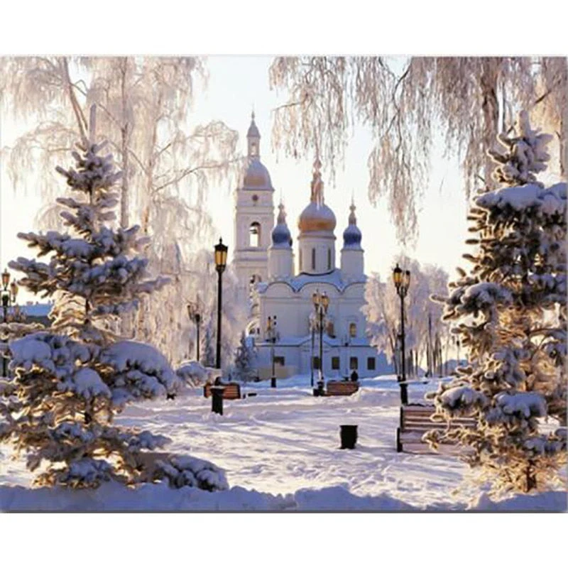 HULIANFU Villa Scenery DIY 5D Diamond Painting Full Round Resin Mosaic Landscape Diamond Embroidery Picture Rhinestone Home Decor Gift - Deanwangkt