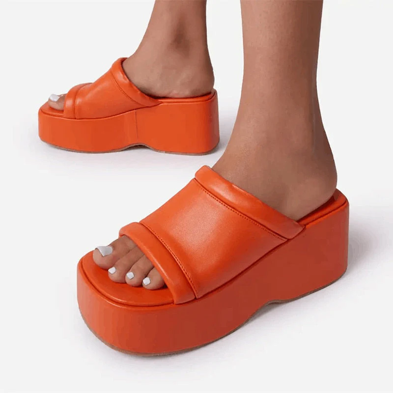 hulianfu Women's Sandals Square Toe Leather Platform Ladies Shoes Summer Fashion Thick Bottom Female Slipper Woman Flip-flops - Deanwangkt