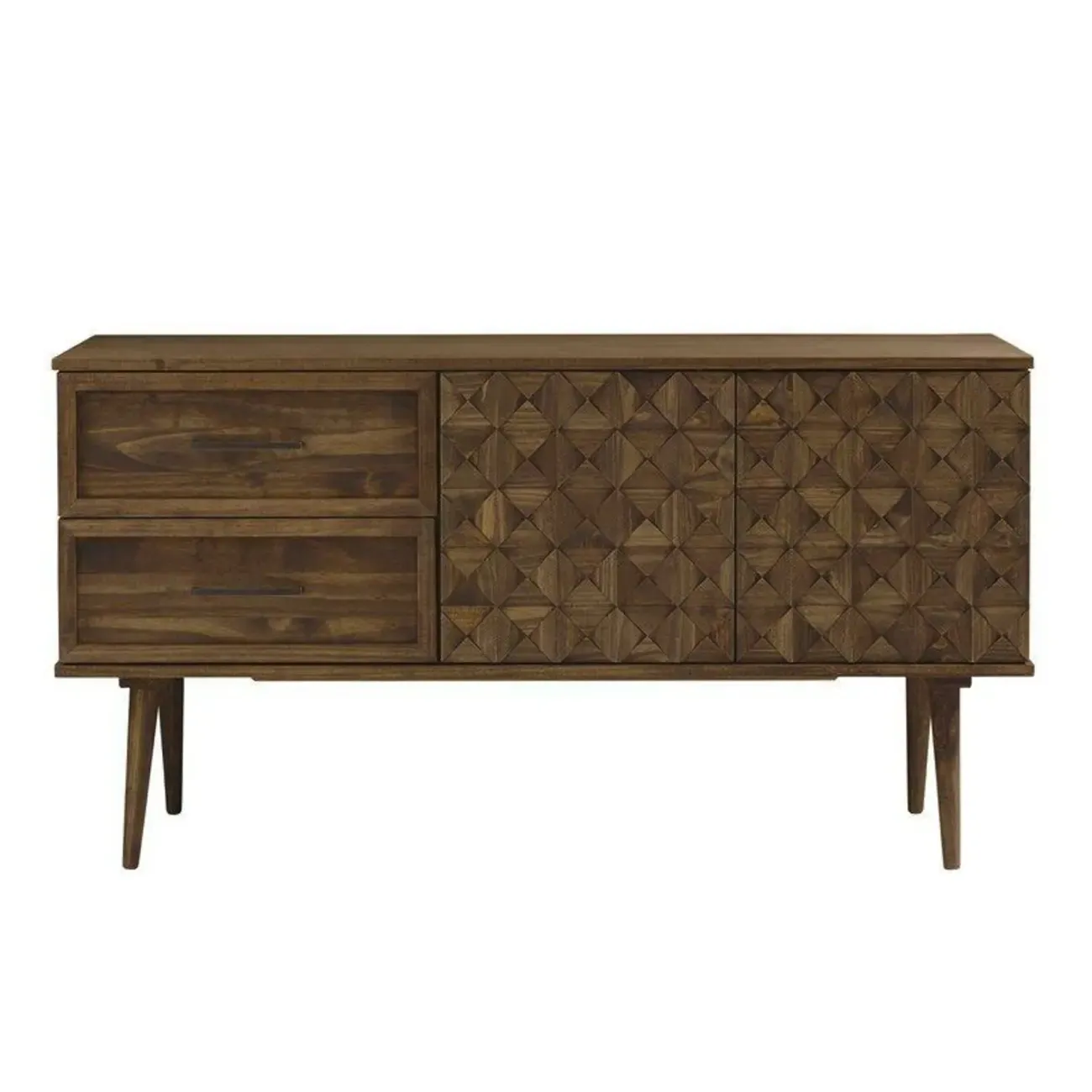 Modern Walnut Buffet Table with Drawers and Cabinets