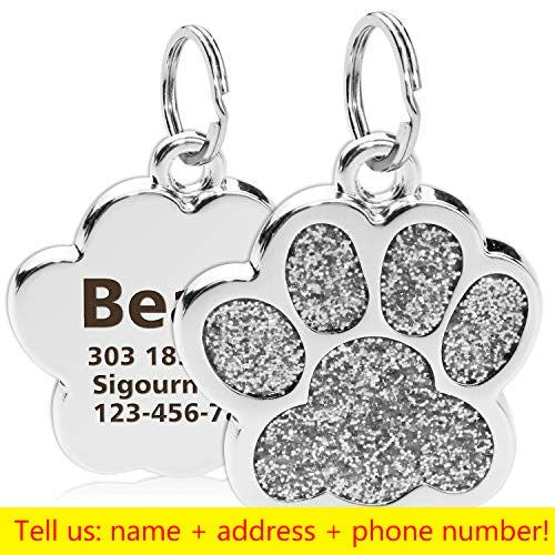 HULIANFU Personalized Dog Cat Tags Engraved Cat Dog Puppy Pet ID Name Collar Tag Pendant Pet Accessories Paw Glitter Pendant - Deanwangkt