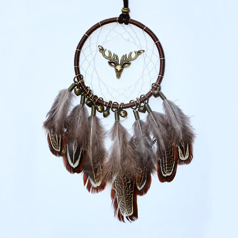 HULIANFU Original silver gray dream catcher 2 ring Indian feather hanging art gifts to bestie friends creative valentine's day gifts - Deanwangkt