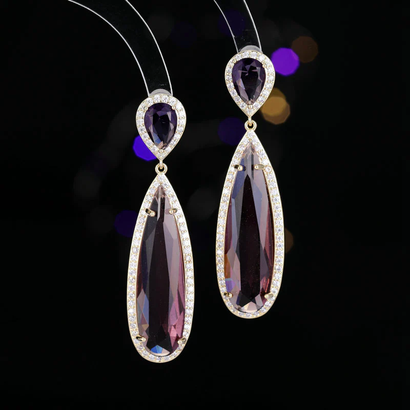 2025 Luxury atmospheric heavy industry earrings wholesale elegant temperament banquet dress with translucent long water drop-shaped zircon earrings - Deanwangkt