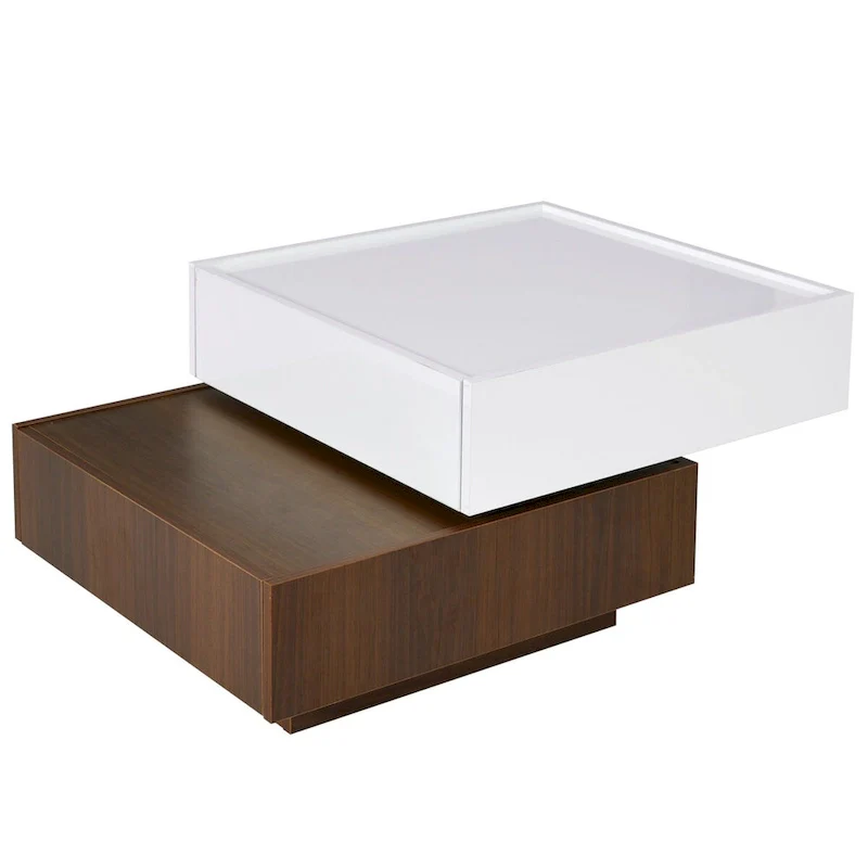 Square 360Rotating Coffee Table with 2 Drawers