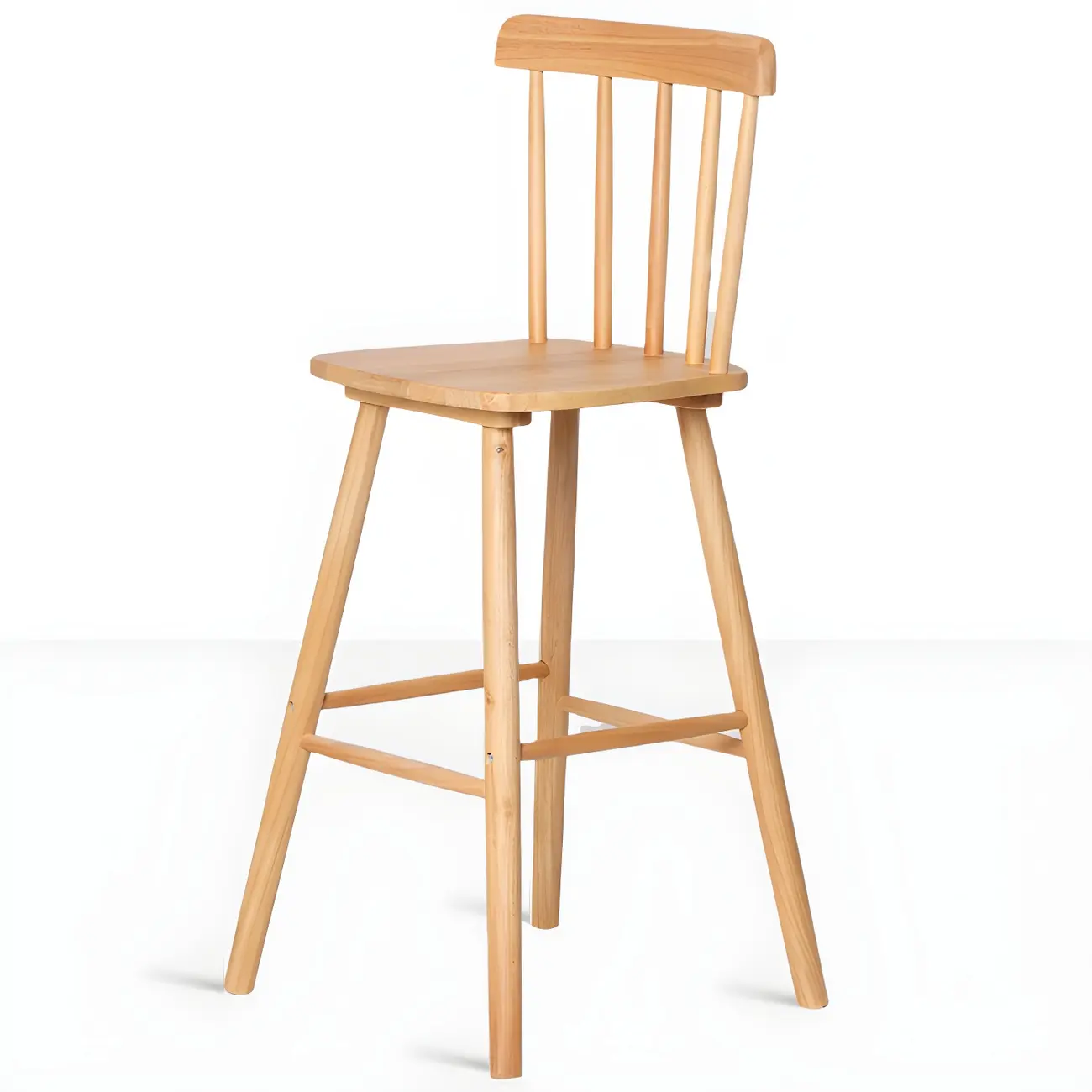 Traditional Wooden Low Back Bar Stool with Cushioned Seat