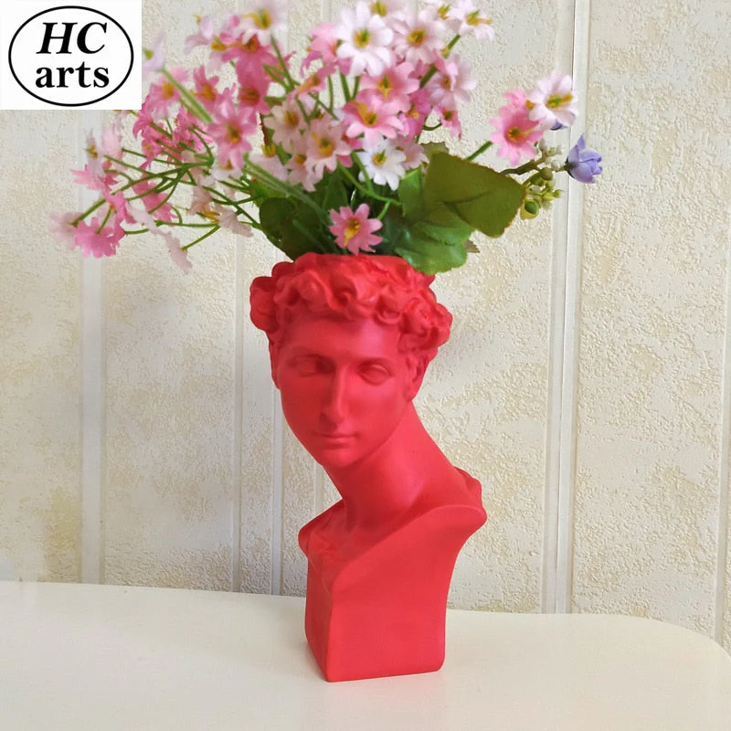 HULIANFU W&G Nordic Vase Home Decor Vase Creative Human Head Portrait Flower Vases Room Decoration Resin David Flower Vase Room Decor - Deanwangkt