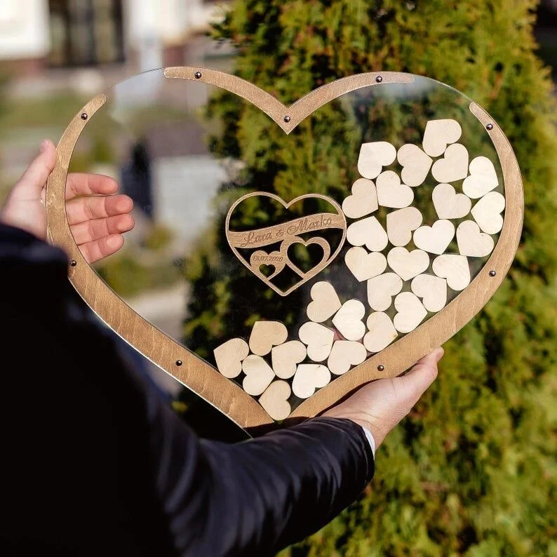 HULIANFU Wedding Guest Book Wedding Guestbook Wedding Drop Box Guestbook Hearts Wedding Guest Book Alternative Transparent Guest Book Wed - Deanwangkt