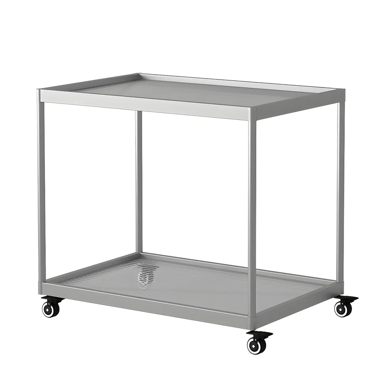 Gold Glass Rectangular Top Shelf Side Table on Wheels