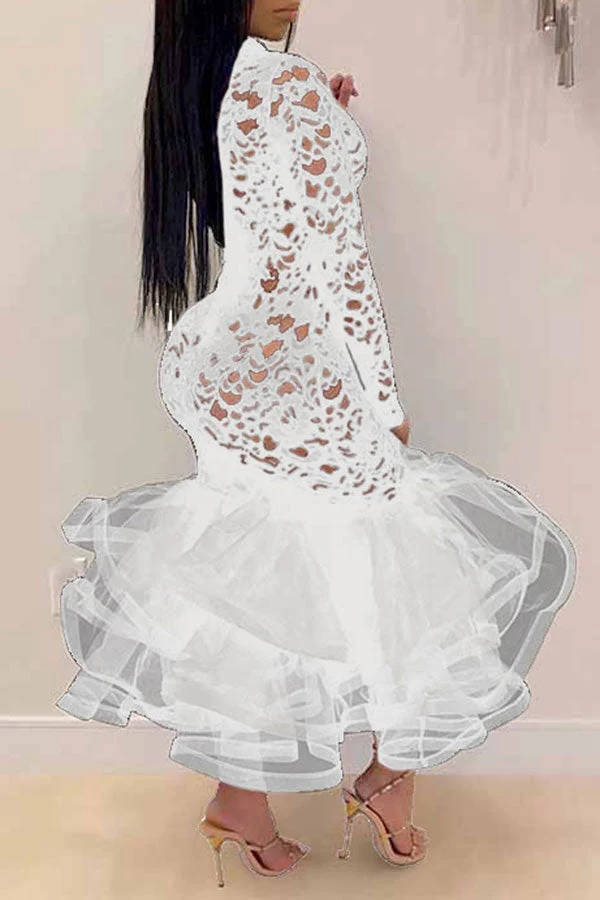 hulianfu Floral Lace Elegant See-Through Midi Dress - Deanwangkt