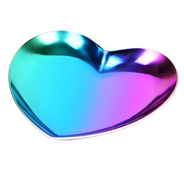 HULIANFU Nordic Stainless Steel Storage Tray Dish Jewelry Ring Organizer Bread Dessert Snack Plate Golden Heart Shaped Plate Home Decor - Deanwangkt