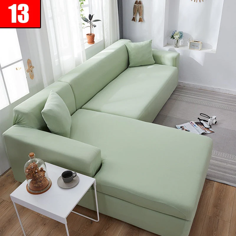 HULIANFU Solid Color Elastic Sofa Cover For Living Room 1/2/3/4 Seater L-Shaped Corner Sofa Cover Slipcover Stretch Couch Armchair Covers - Deanwangkt