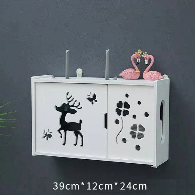HULIANFU Large Wireless Wifi Router Storage Box PVC Density Panel Shelf Wall Hanging Board Bracket Cable  Organizer Home Decor - Deanwangkt
