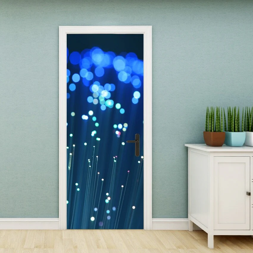 HULIANFU PVC Material Self-adhesive Door Stickers Art Colorful Light Tie-dye Blooming Abstract Home Decor Poster Door Decoration Stickers - Deanwangkt