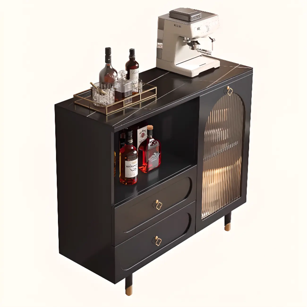 Modern Wooden 2-Drawer Open Shelving Buffet Cabinet