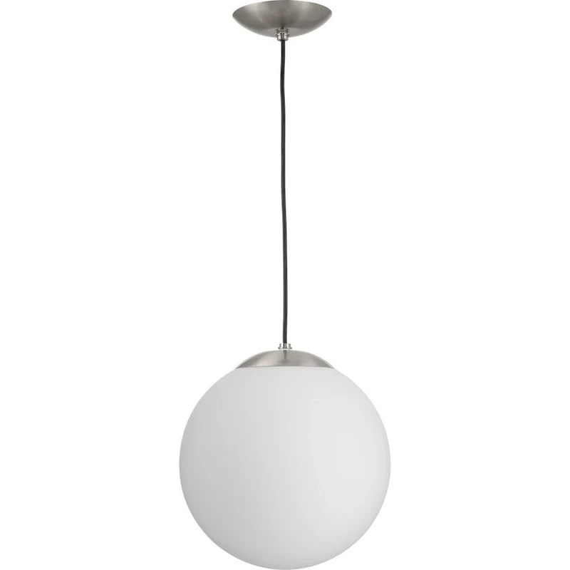 Atwell Collection Brushed Nickel and Opal Glass Globe Large Hanging Pendant Light - 12 in x 12 in x 12.5 in