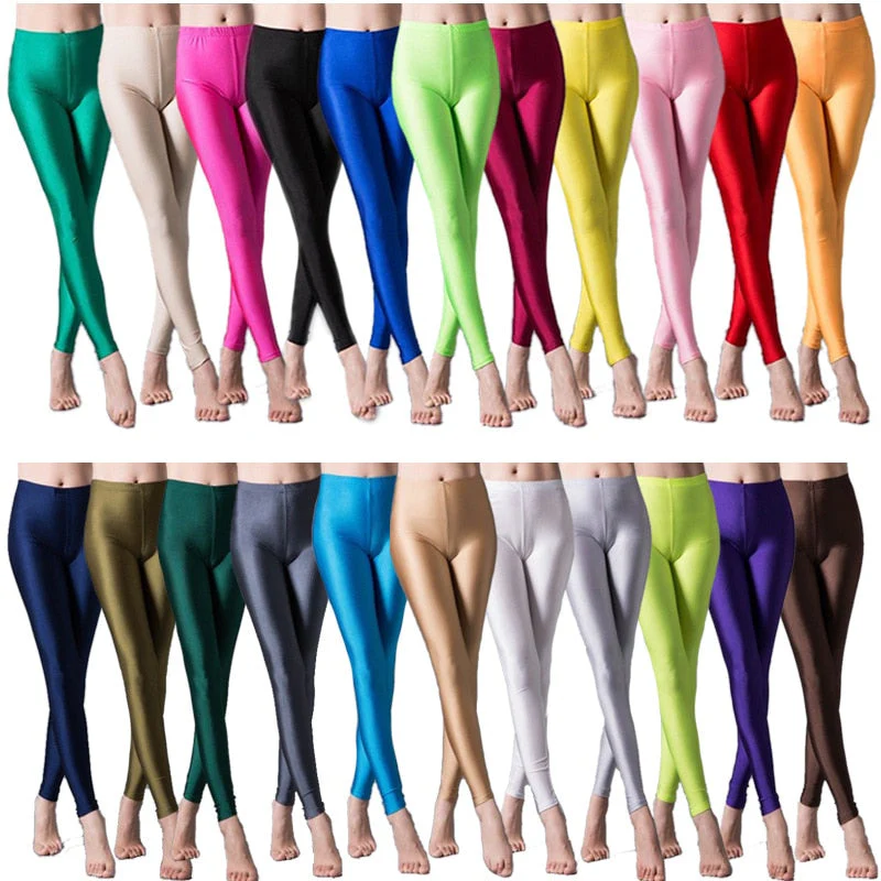 Hot Selling  Women Solid Color Fluorescent Shiny Pant Leggings Large Size Spandex Shinny Elasticity Casual Trousers For Girl - Deanwangkt
