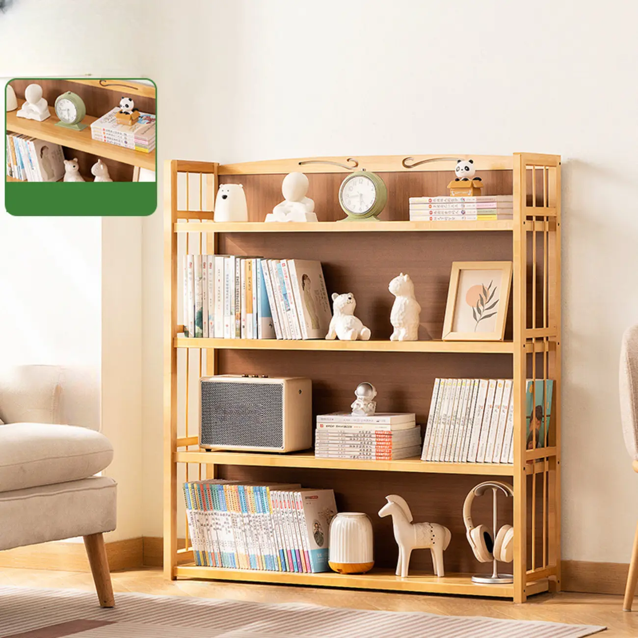 Premium Bamboo Modern Black 5-Shelf Open Bookshelf