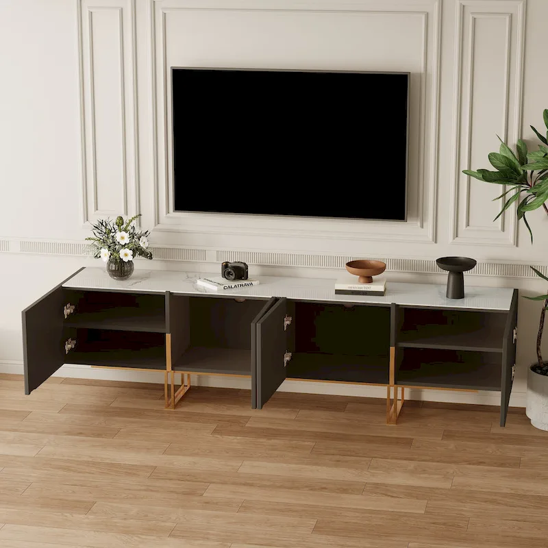 78.7 TV Stand, Entertainment Center with Faux Marble Top