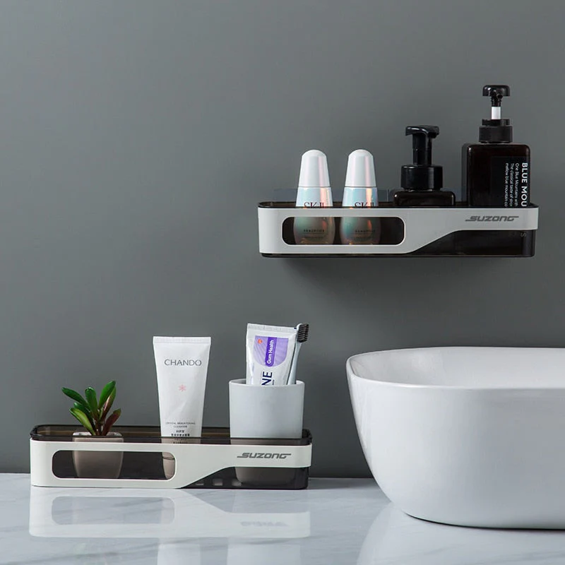 HULIANFU Wall Mounted Bathroom Shelf Shampoo Shower Organizer Punch-Free Bathroom Shelves Storage Rack Drainage Holder Household Items - Deanwangkt