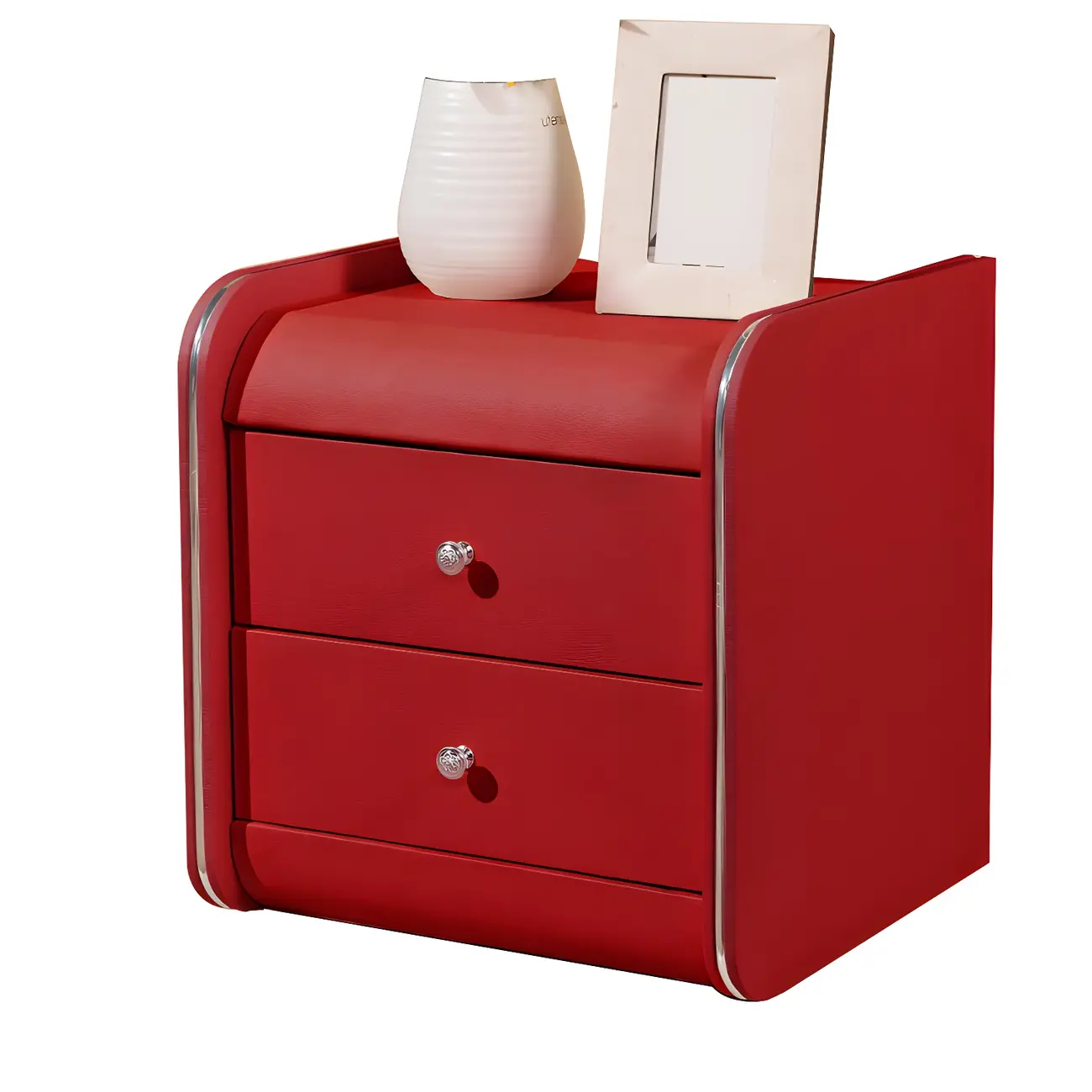 Stylish Narrow Faux Leather Bedside Table with 2 Drawers