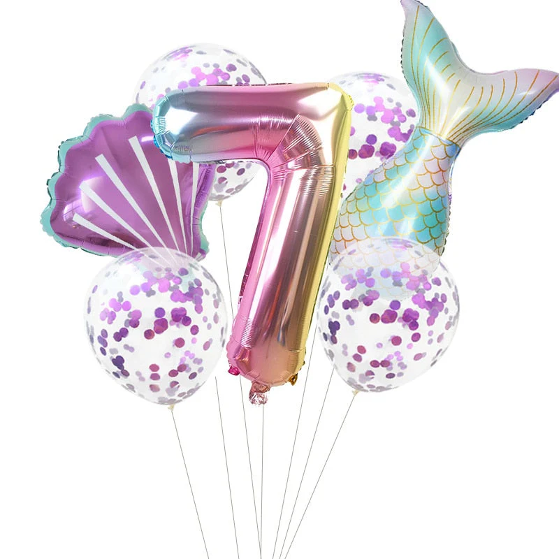 HULIANFU Little Mermaid Party Balloons 32inch Number Foil Balloon Kids Birthday Party Decoration Supplies Baby Shower Decor Helium Globos - Deanwangkt