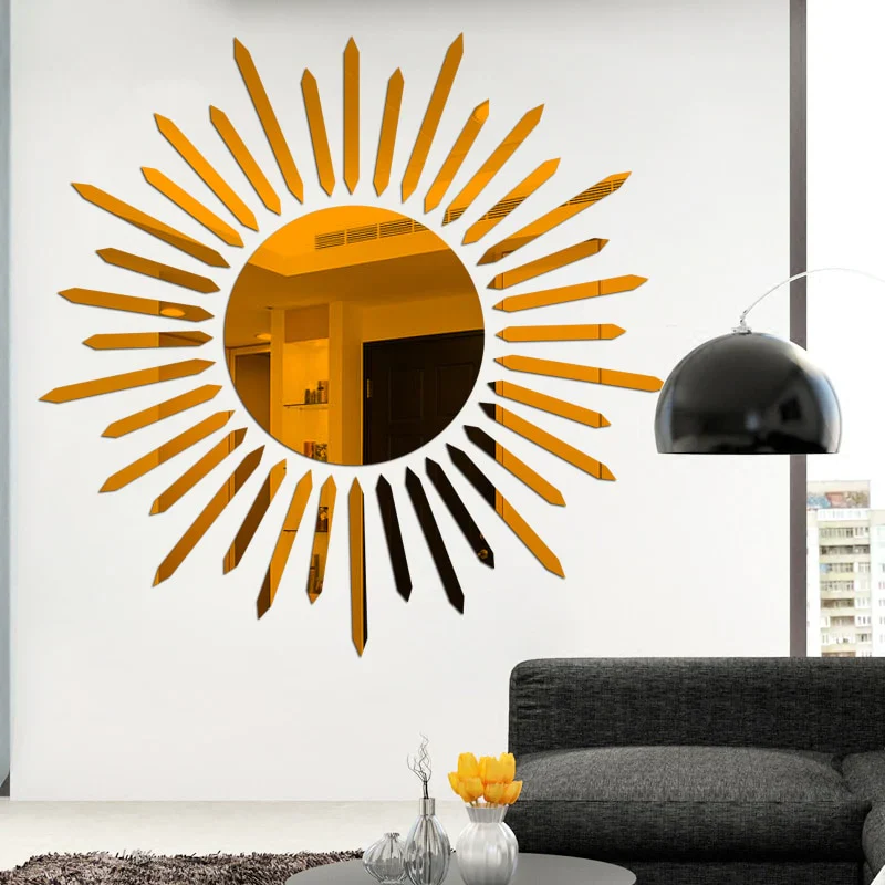 HULIANFU New Decorative Mirrors DIY Wall Stickers Sun Flower Aesthetic Room Decor Mirror Stickers For Living Room Decoración Hogar - Deanwangkt
