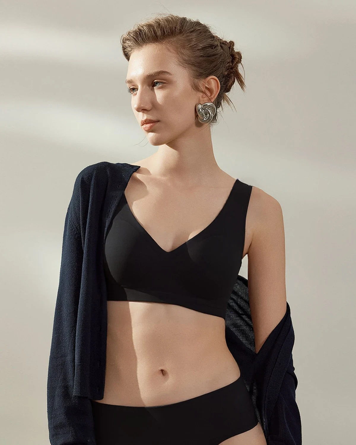 Lueying Hidden-Hole Insert Cup Open Back Breathable Vest Bra, Wireless Push-Up Beauty Back Underwear