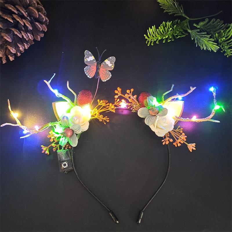 HULIANFU 2026  Luminous Elk Antler Headband Christmas Concert Forest Branch Deer Ear Headgear Hair Accessories Scenic Stage Show Photo Props - Deanwangkt