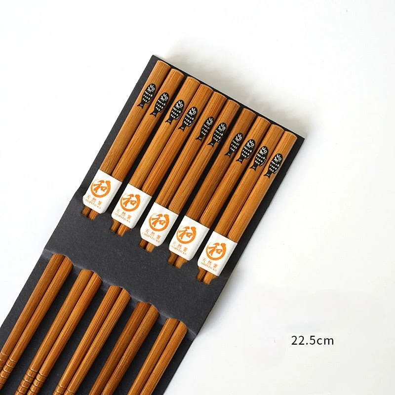 HULIANFU Reusable 5 Pair Set Handmade Bamboo Japanese Natural Wood Chopsticks Sushi Food Cat Flower Multi color Wooden Chop sticks - Deanwangkt